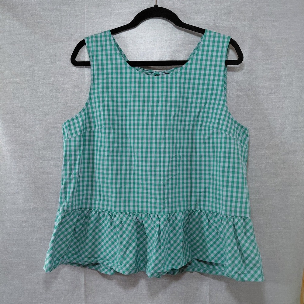 J. Crew Gingham Check Bow Back Peplum Tank Top Women's XL Patina Peri